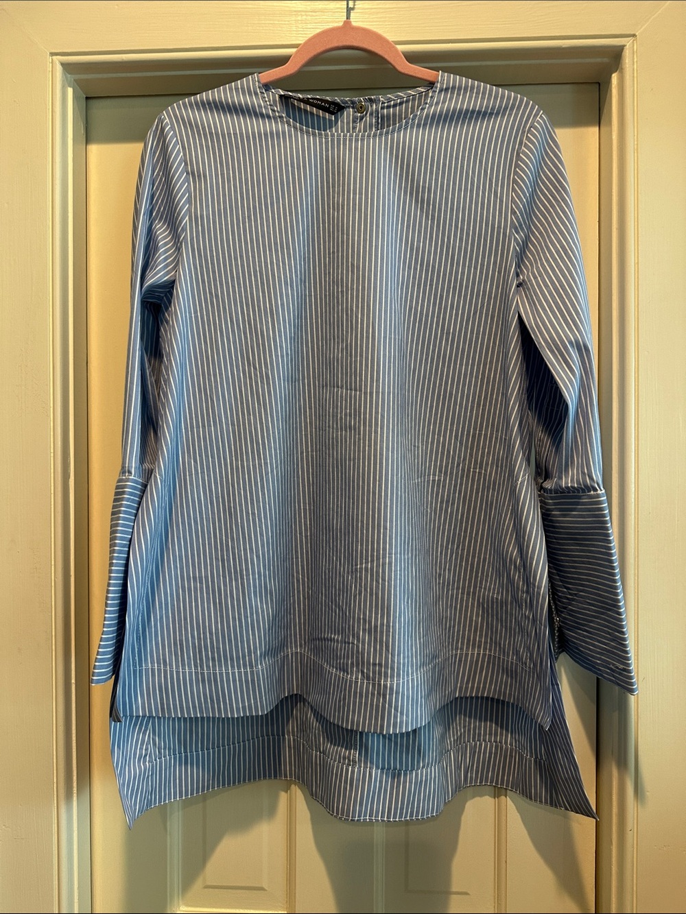 Zara Striped Blue Long-Sleeve Tunic Top